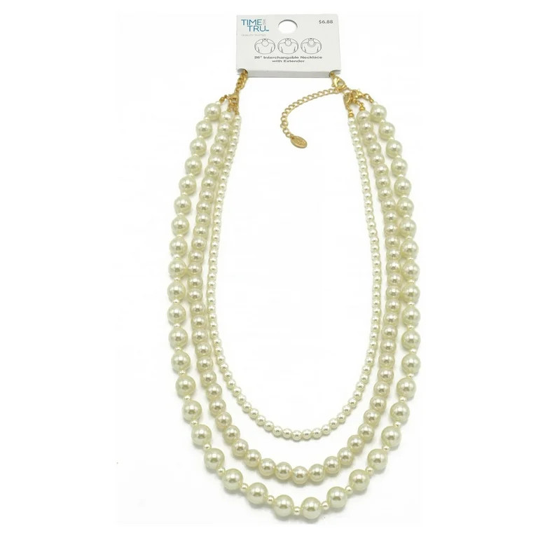 Time and Tru Women's Interchangeable Triple Faux Pearl Necklace 26" with Extender | Walmart (US)