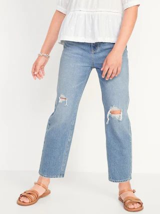 High-Waisted Slouchy Straight Ripped Non-Stretch Jeans for Girls | Old Navy (US)