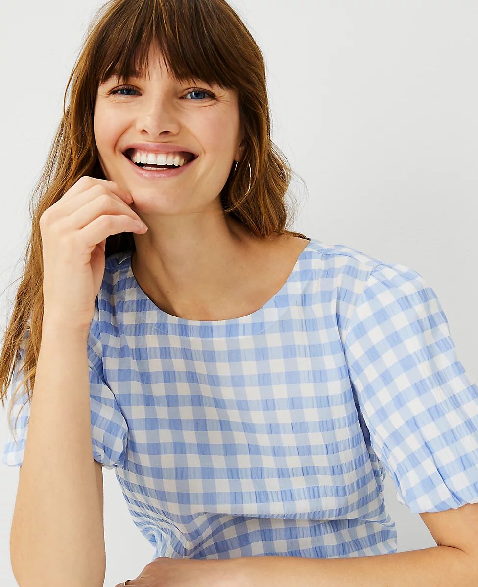 Gingham Bubble Sleeve Top | Ann Taylor (US)