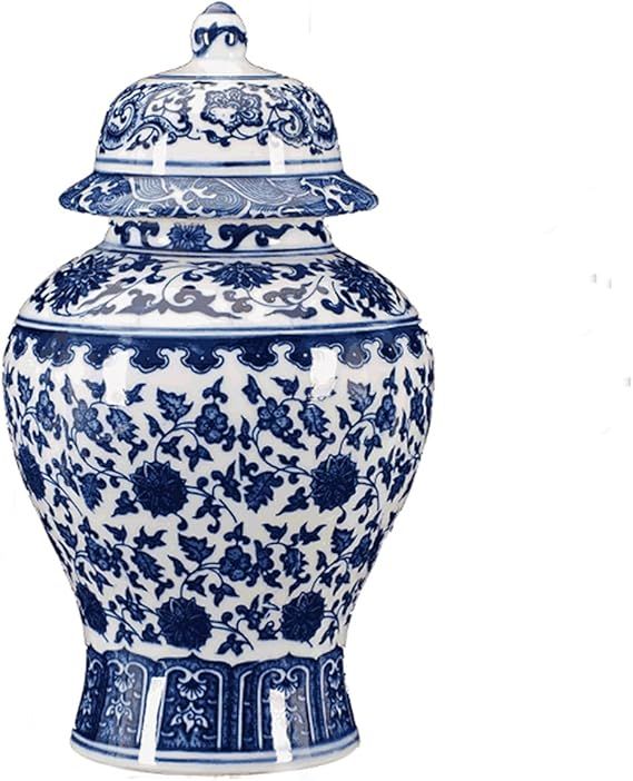 Amazon.com: Chinese Decorative Ceramic Ginger Jar Traditional Blue and White Porcelain Temple Jar... | Amazon (US)