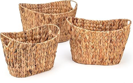 Trademark Innovations Set of 3 Oval Hyacinth Baskets with Iron Wire Frame, Natural | Amazon (US)