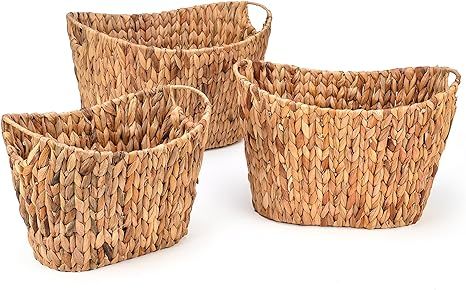 Trademark Innovations Set of 3 Oval Hyacinth Baskets with Iron Wire Frame, Natural | Amazon (US)
