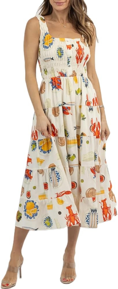 Women Cute Print Maxi Cami Dress Sleeveless Lobster Print Long Dress Summer Ocean Animals Print B... | Amazon (US)