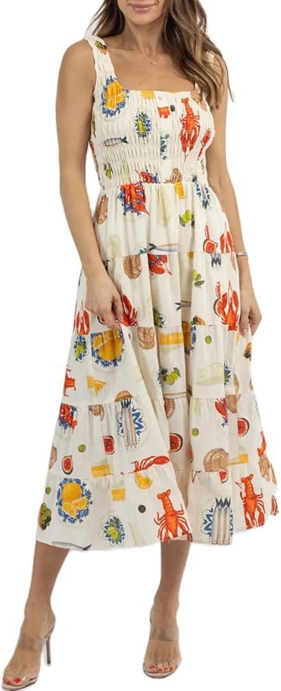 Women Cute Print Maxi Cami Dress Sleeveless Lobster Print Long Dress Summer Ocean Animals Print B... | Amazon (US)
