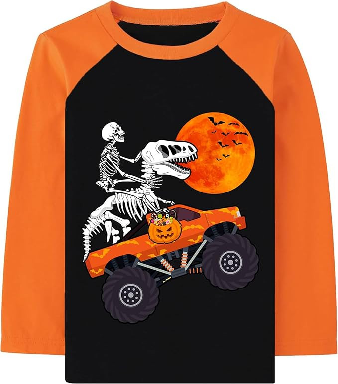 DDSOL Boys Toddler Halloween Skeleton Shirt Dinosaur Monster Truck Long Sleeve T-Shirt Boo Pumpki... | Amazon (US)