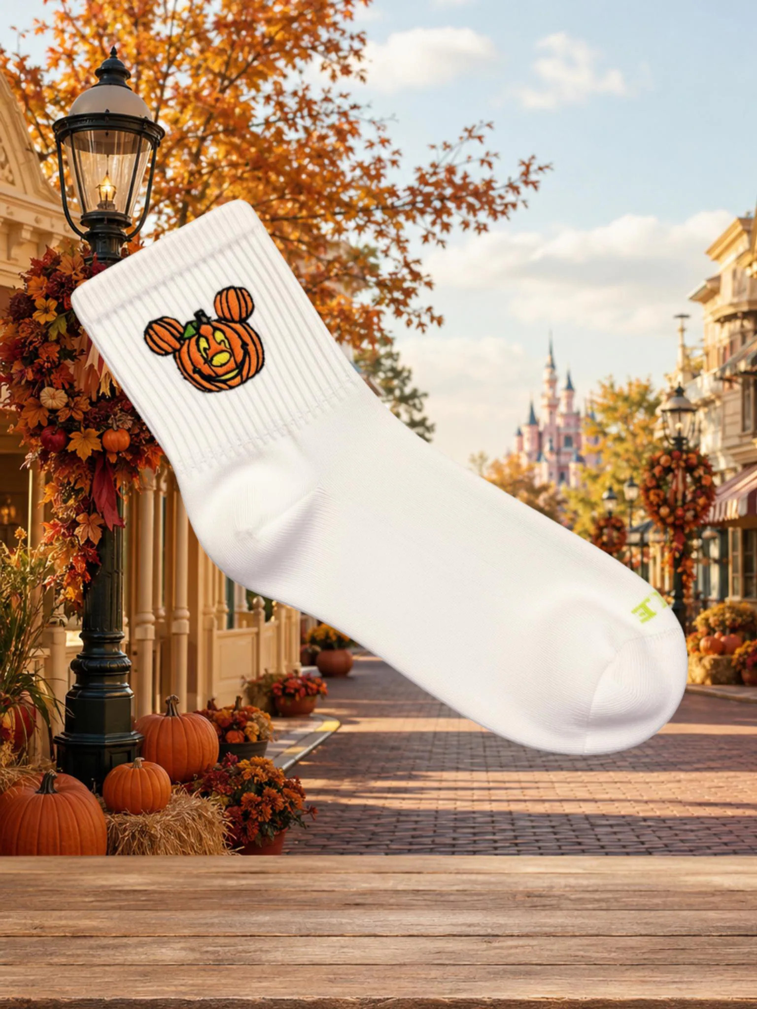 Mickey Pumpkin Embroidered Socks, Main Street Pumpkin, Halloween Disney Inspired Crew Socks, One Pair of Embroidered Socks (2 Socks) | Etsy (Global)