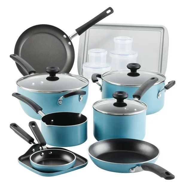 Farberware 20 Pc Easy Clean Aluminum Nonstick Cookware Pots and Pans Set,  Aqua | Walmart (US)