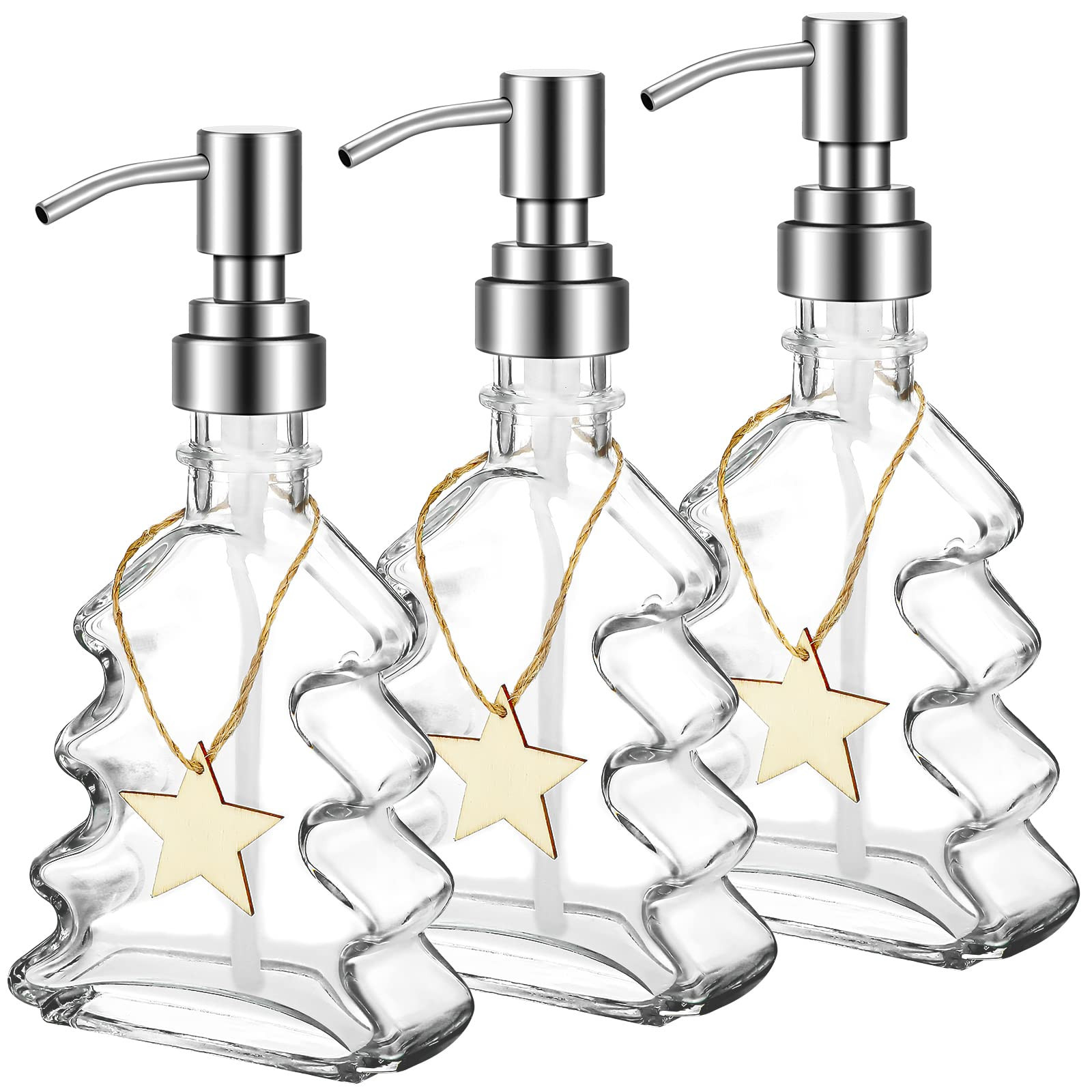 Skyley 3 Set Christmas Tree Soap Dispenser with Stainless Steel Pump Xmas Decorative Bathroom Hand Shaped Empty Bottles for Dish Kitchen | Amazon (US)