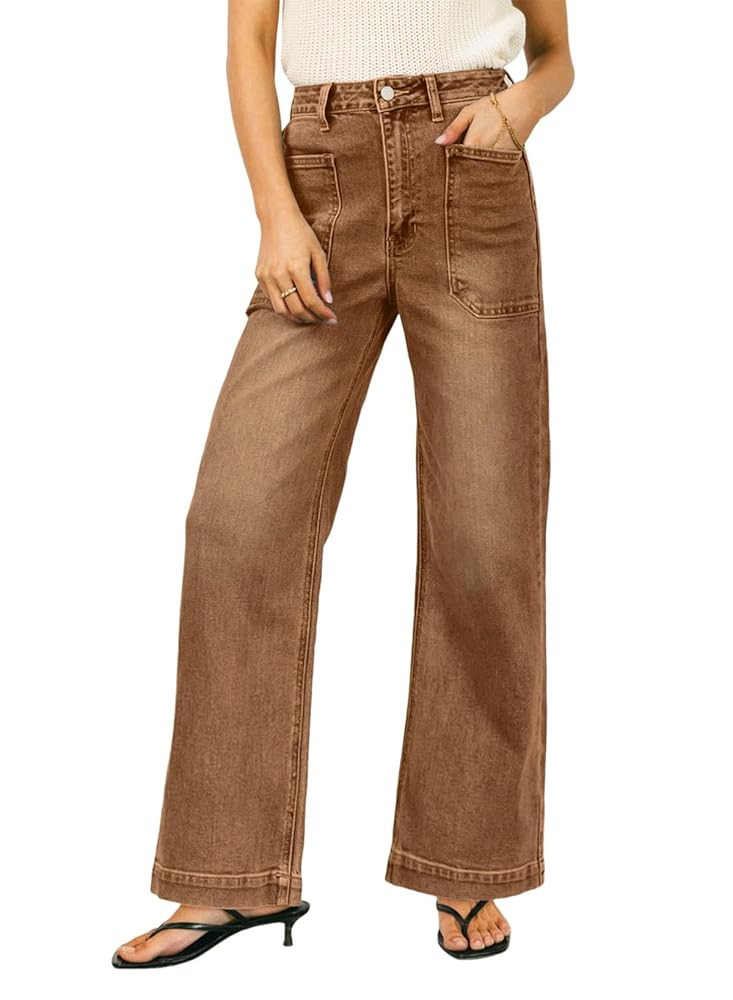 EVALESS Wide Leg Jeans for Women Trendy High Waisted Stretchy Baggy Denim Pants | Amazon (US)