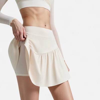 Anna-Kaci Active Women's High Waist Active Skort with Built-In Shorts and Soft Gathered Hem Detail - X Large, Light Beige | Target