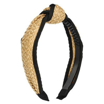 Unique Bargains Women's Fashion Non Slip Straw Knotted Headband Khaki Black 1 Pc | Target
