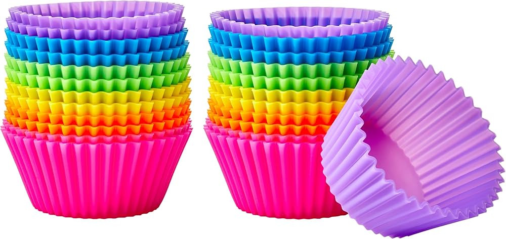 Amazon Basics Round Reusable Silicone Baking Cups, Muffin Liners, Pack of 24, Multicolor, 2.9 x 2... | Amazon (US)