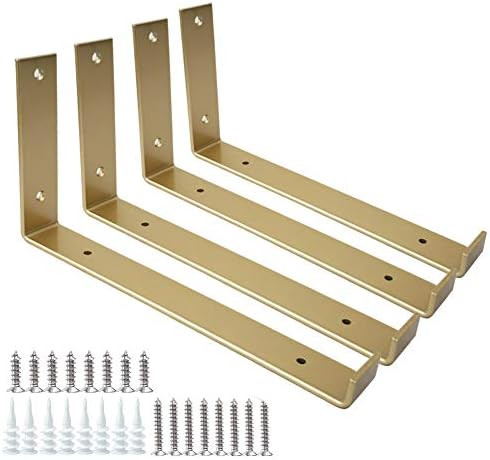 Amazon.com: Shelf Brackets 12 Inch 4PCS Heavy Duty Gold Wall Bracket with Lip for Floating Shelve... | Amazon (US)