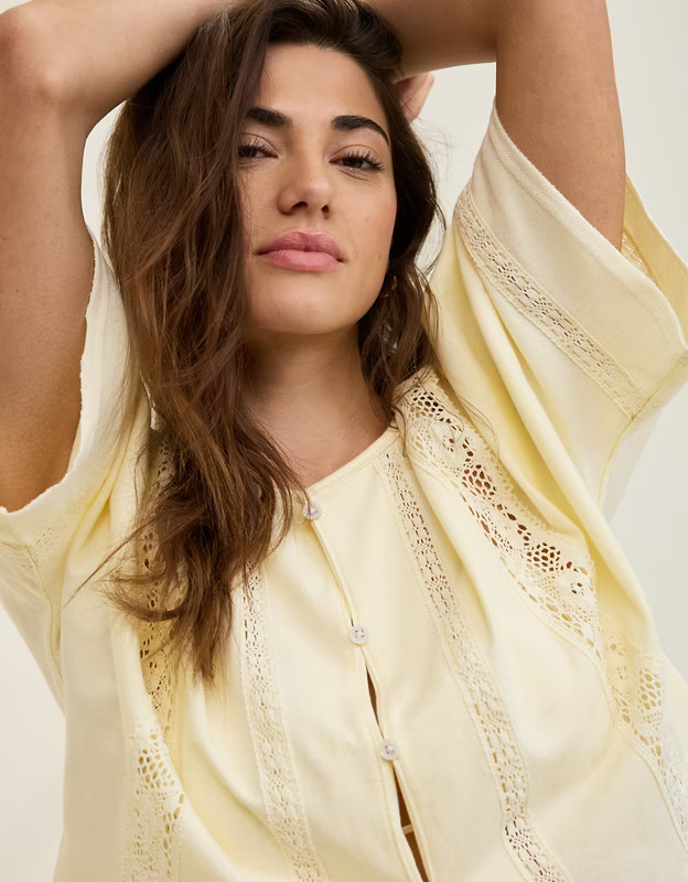 Aerie Short Sleeve Crochet Cardigan | Aerie