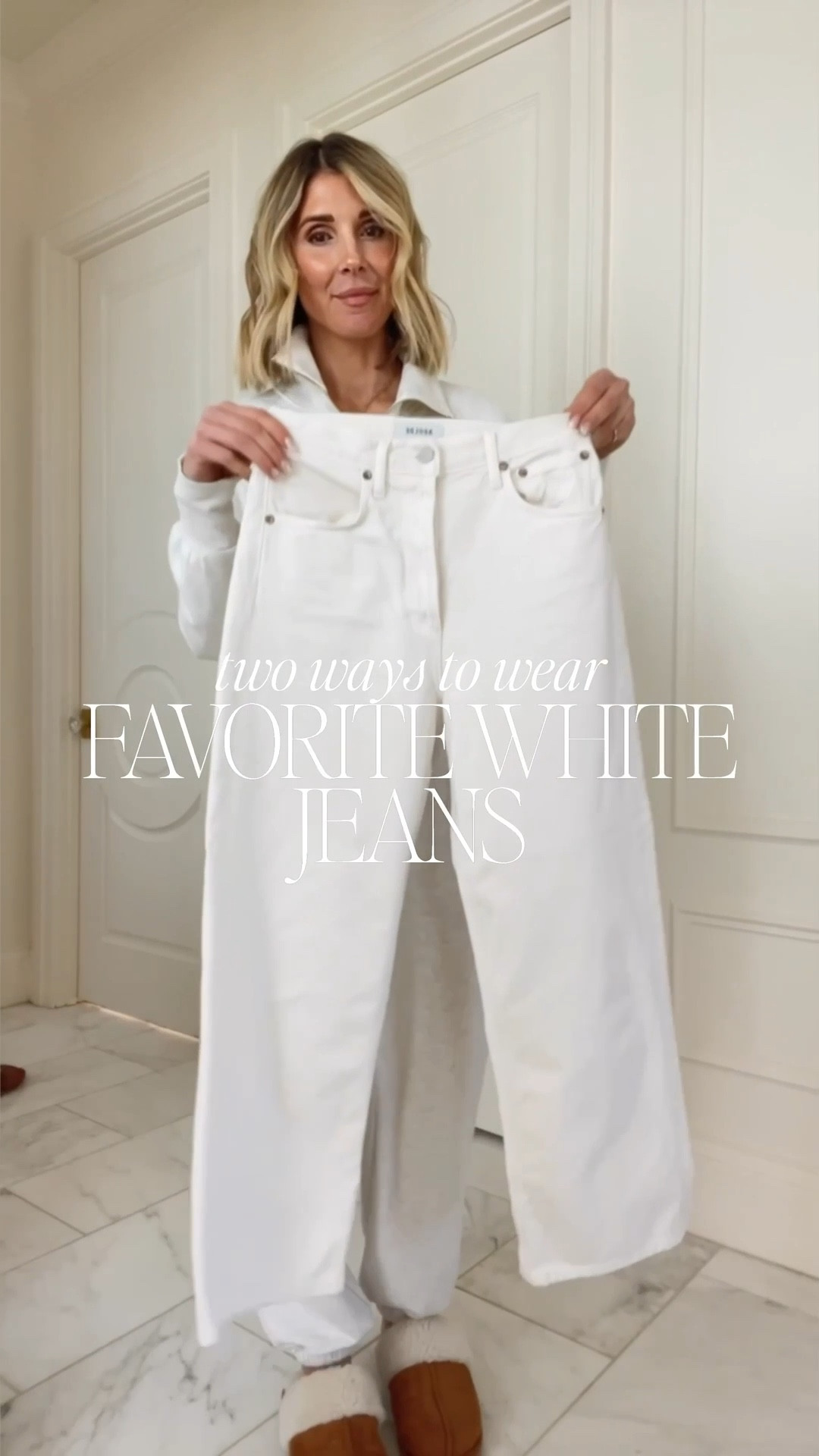 Two way to wear one of my
Favorite pairs of white jeans. Tops I'm wearing size small and jeans fit tts