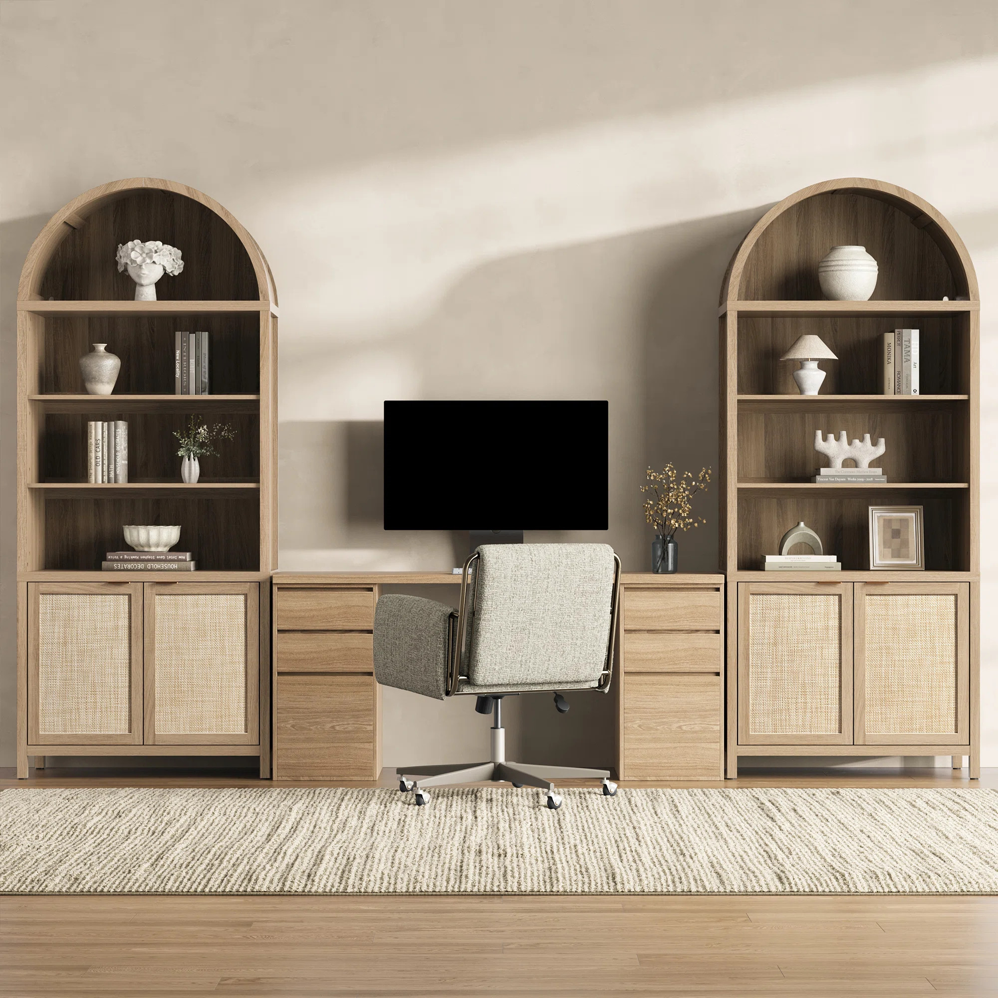 84.25''H Rattan Arched Bookcase With Adjustable Shelf | Wayfair North America