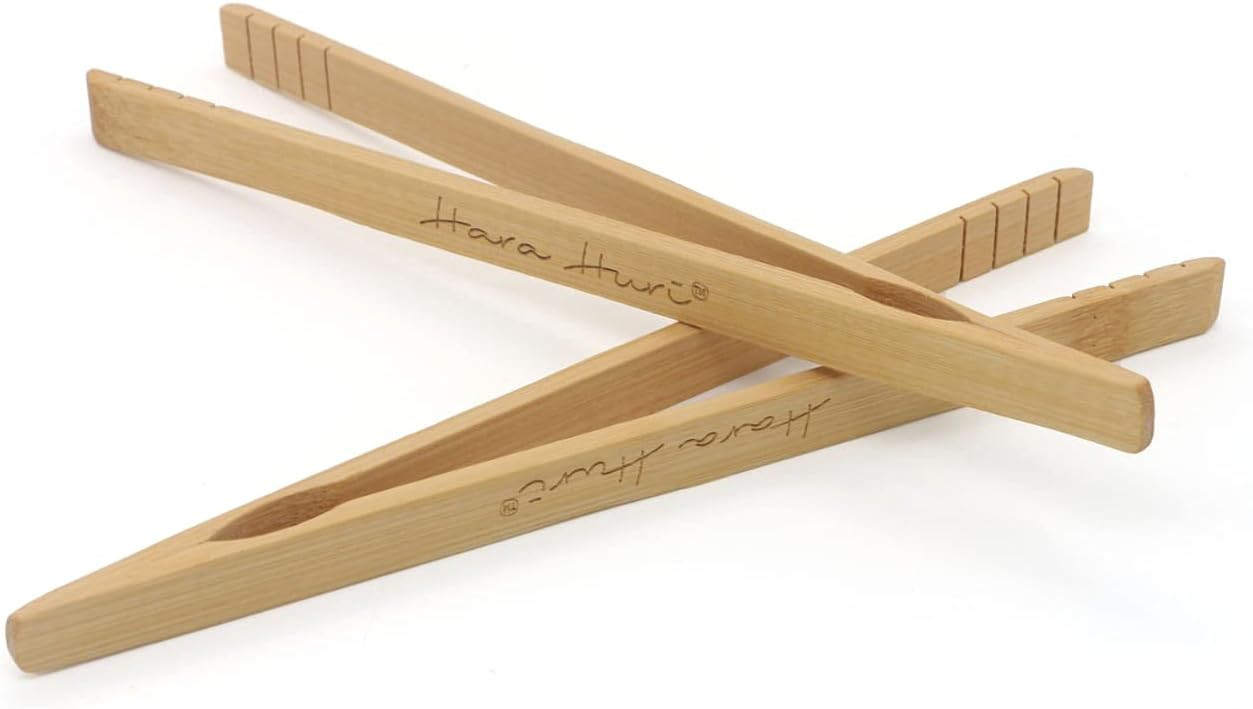 Hara Huri Bamboo Toaster Tongs - Set of 2 Reusable Heat Resistant Wooden Toast Tongs - 8 Inch Long Natural Wood Kitchen Utensil for Serving Pickle Muffin | Amazon (US)