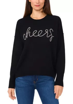 CeCe Women's Petite Cheers Sweater, Silver, PS | Belk
