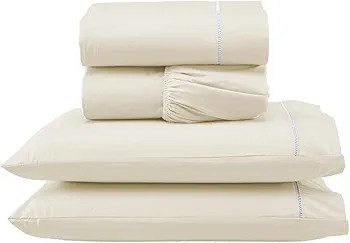 Jogo Lençol Percal 400 Fios Ponto Palito Cama Casal 4 peças (Palha) | Amazon (BR)
