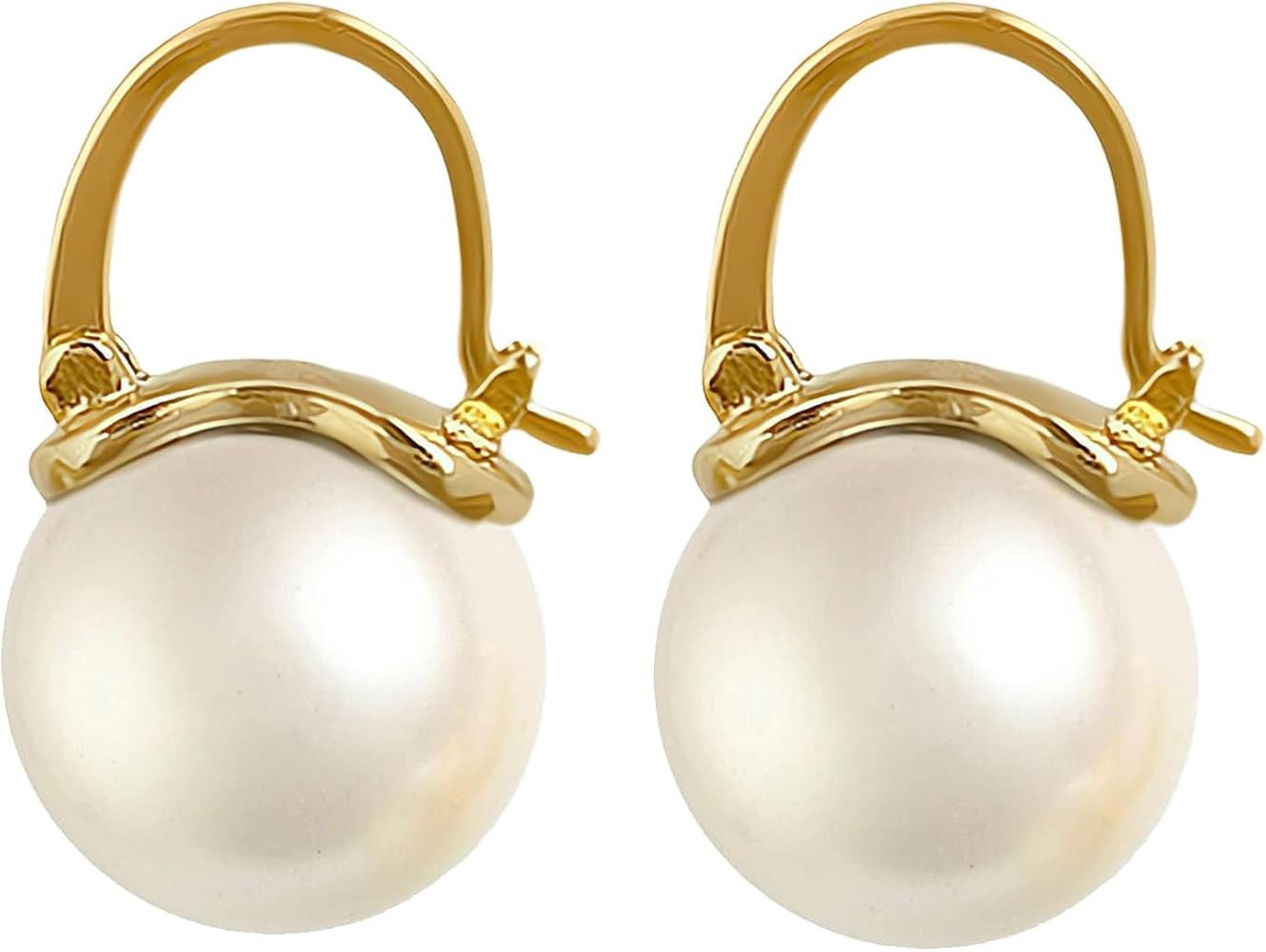 18K Gold Plated 925 Sterling Silver Drop Dangle Shell Pearl Earrings for Women - Peral Size 12mm | Amazon (US)