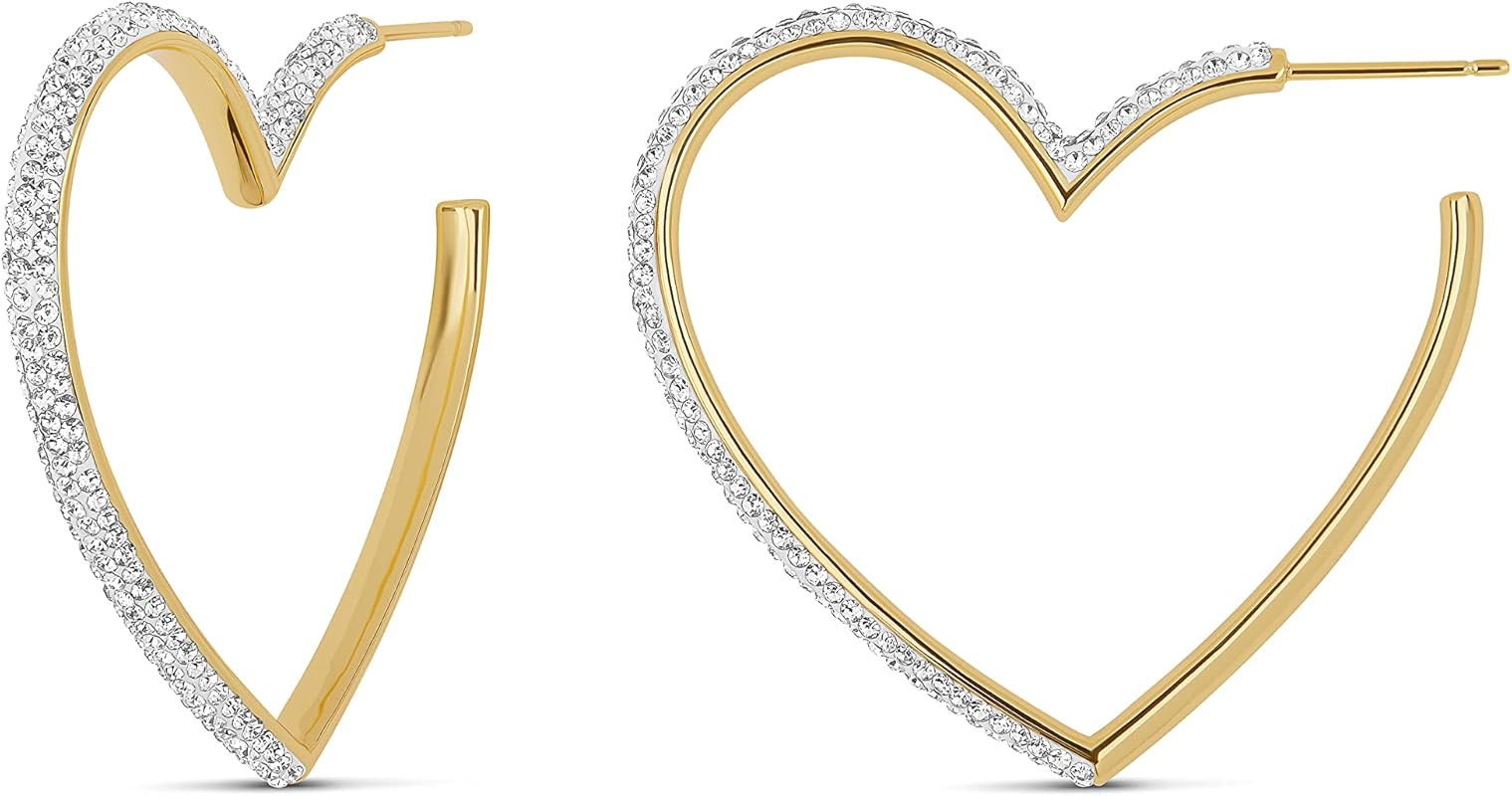 MILLA Heart Hoop Earrings - Silver & Gold Heart Earrings For Women, Ideal Gifts for Girlfriend or... | Amazon (US)