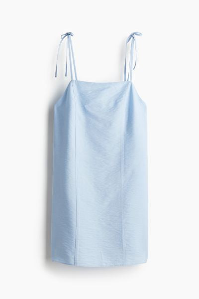 Dress with Tie Shoulder Straps - Square Neckline - Sleeveless - Light blue - Ladies | H&M US | H&M (US + CA)