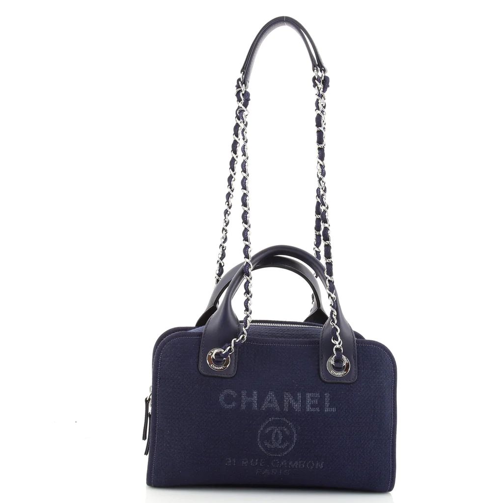 Chanel Deauville Bowling Bag Canvas Small Blue 128385393 | Rebag