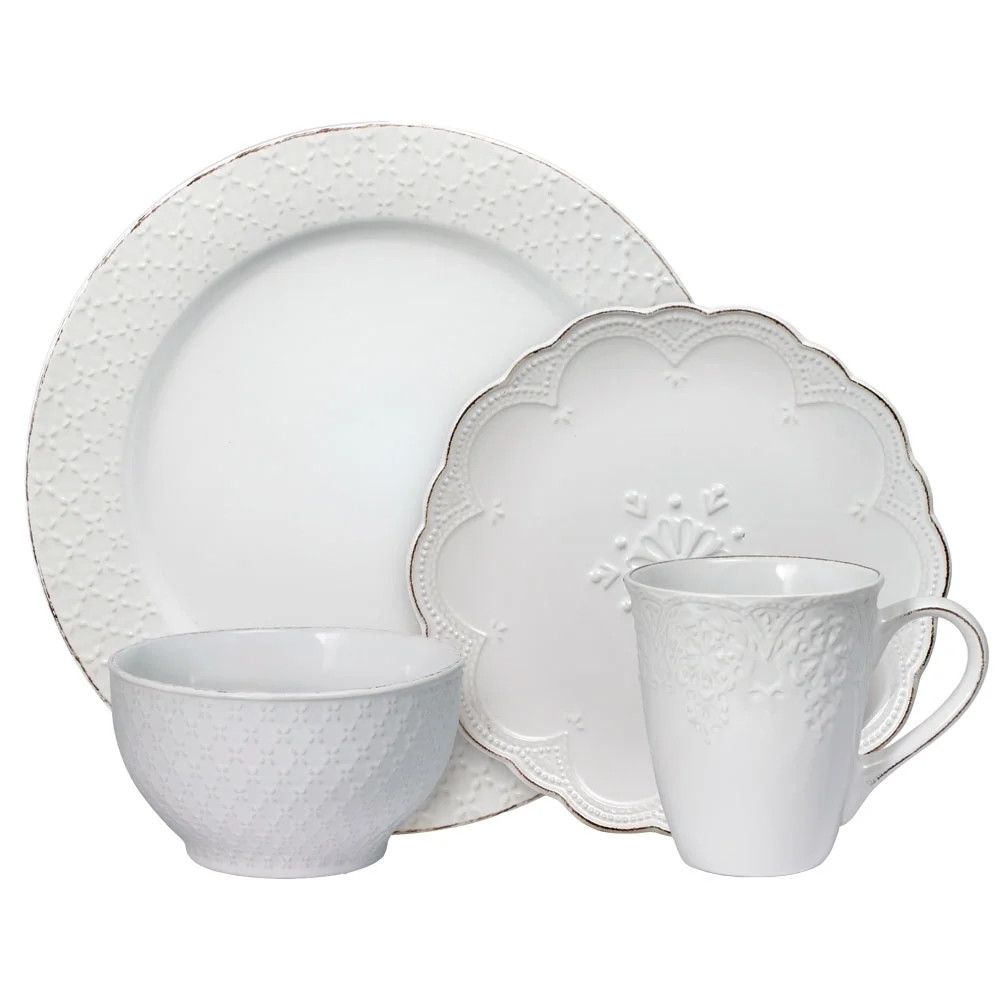 Pfaltzgraff French Lace 16 Piece Stoneware Dinnerware Set White | Walmart (US)