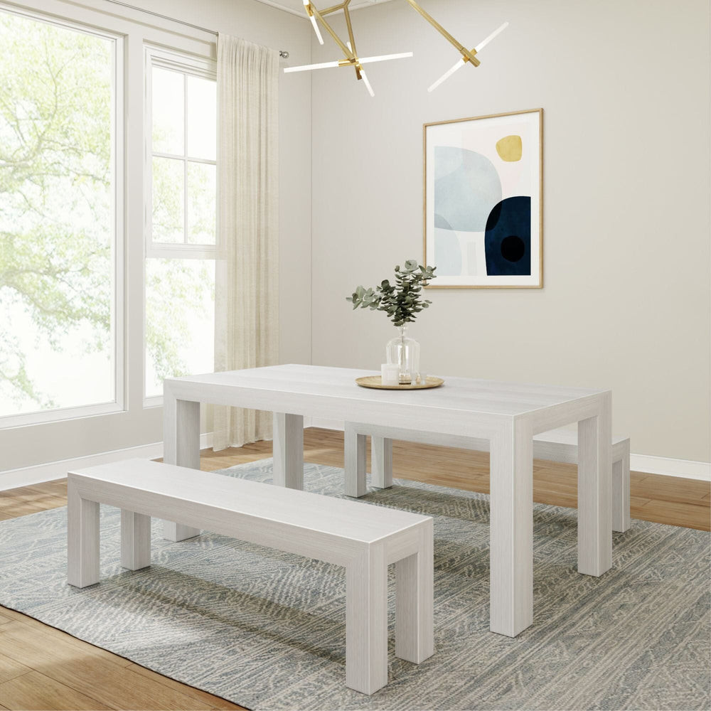 Modern Solid Wood Dining Table Set with 2 Benches | Plank+Beam