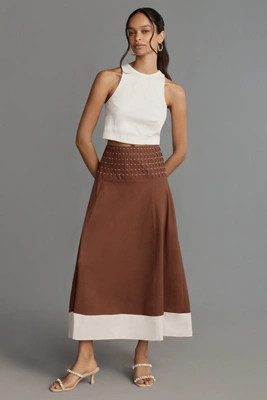 Linen Blend Drop-Waist Colorblock Maxi Skirt | Anthropologie (US)