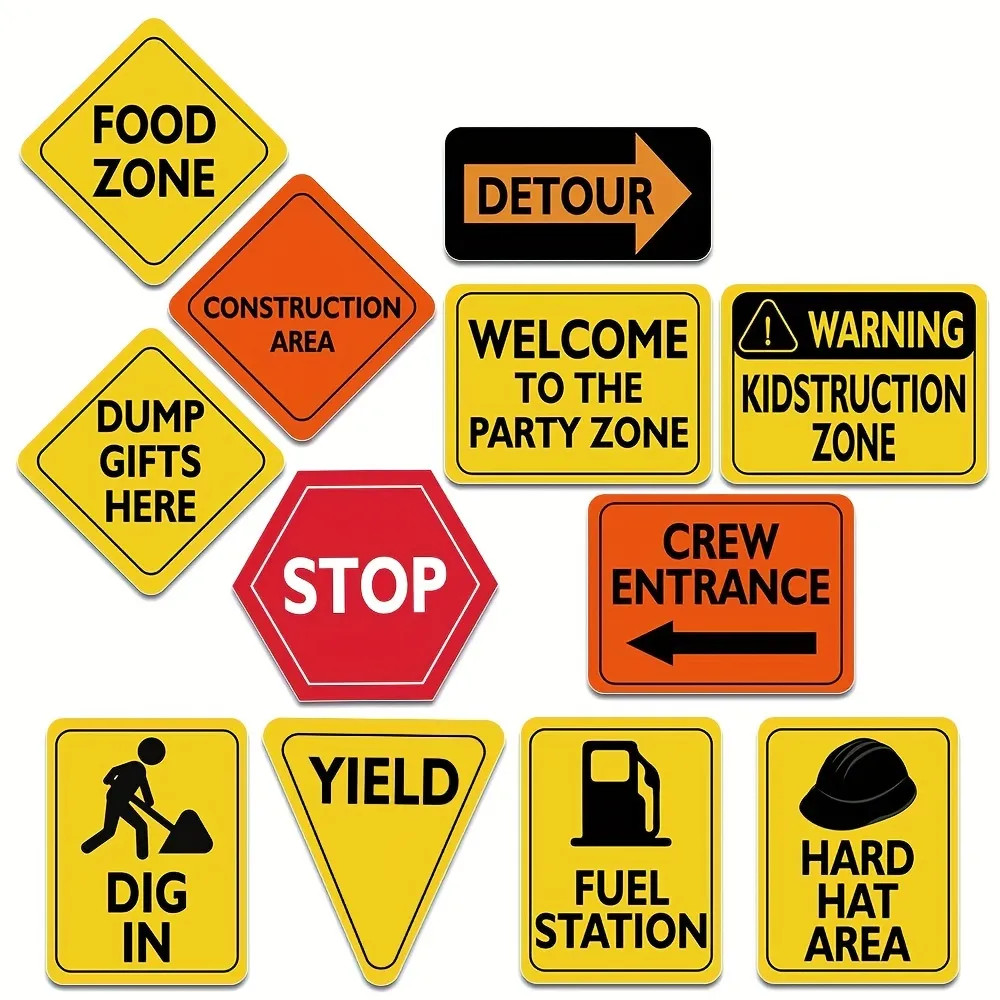 12pcs Size 8”Construction Zone Party Decorations， Traffic Sign Cutouts For Boys Kids Birthday... | Temu Affiliate Program
