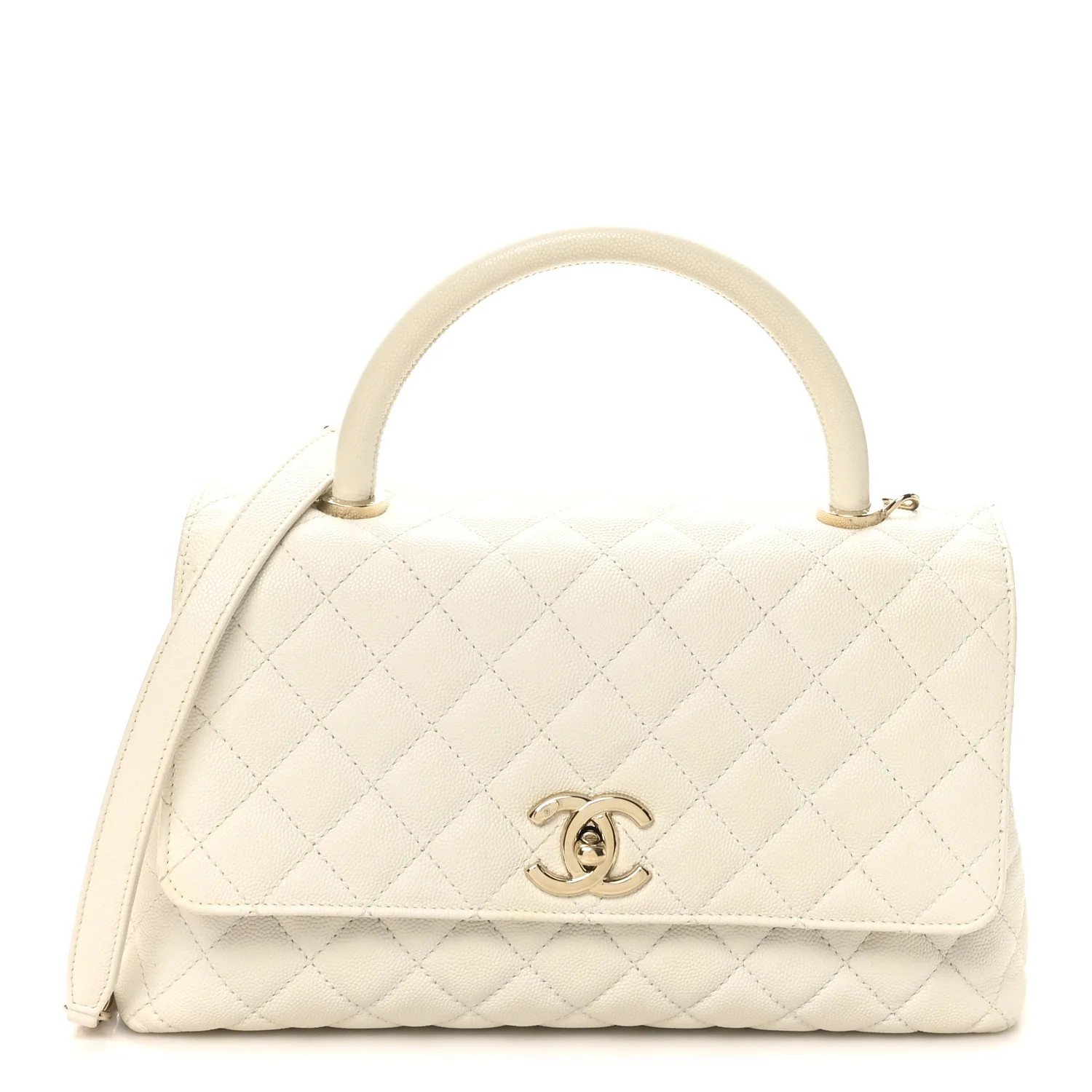 Caviar Quilted Small Coco Handle Flap White | FASHIONPHILE (US)