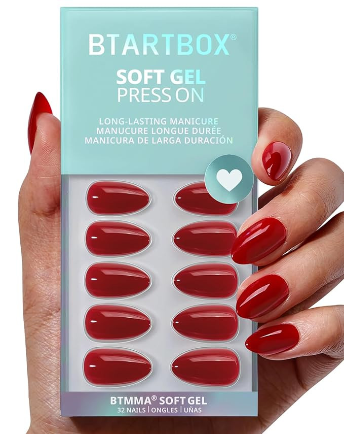 BTArtbox Press On Nails Almond - Pastel Red Short Press On Nails with Glue for Women, Opaque Soft... | Amazon (US)