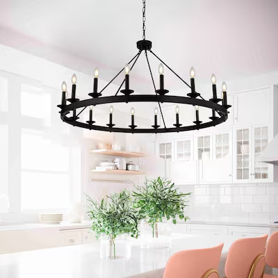 Aiwen Wagon wheel 18-Light Matte Black Industrial Led Chandelier | Lowe's