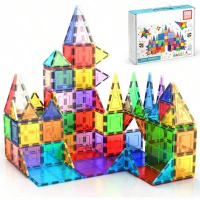100 Piece Magnet Building Tiles, Clear Magnetic 3D Blocks, Creative Play, Creativity Beyond Imagination, Inspirational Multicolor Standard | Target