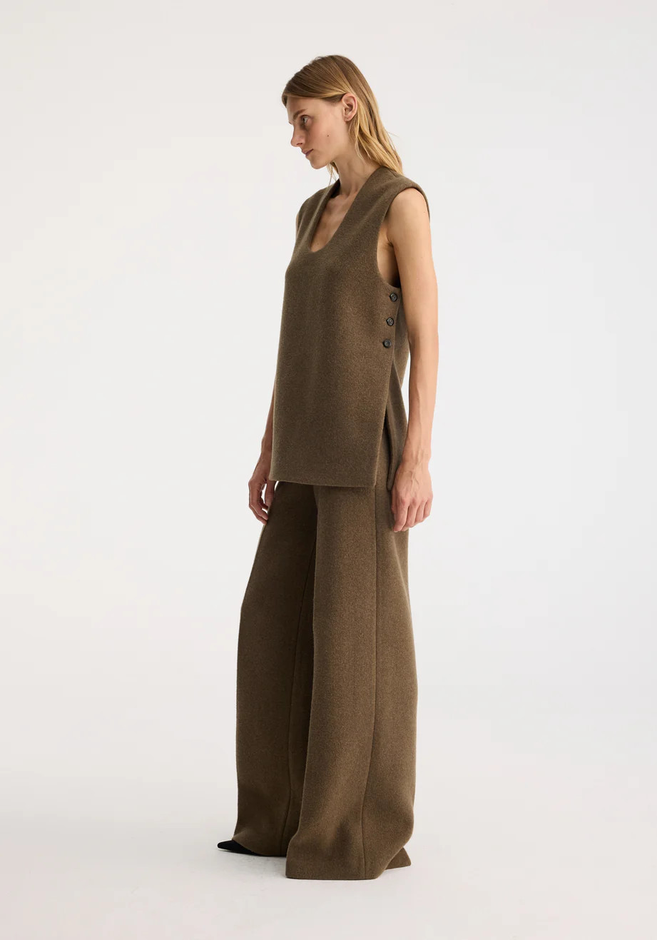 side split wool top | moss | Rohe