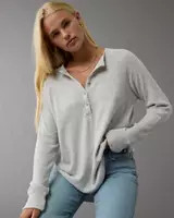 AE Plush Long-Sleeve Henley T-Shirt | Aerie