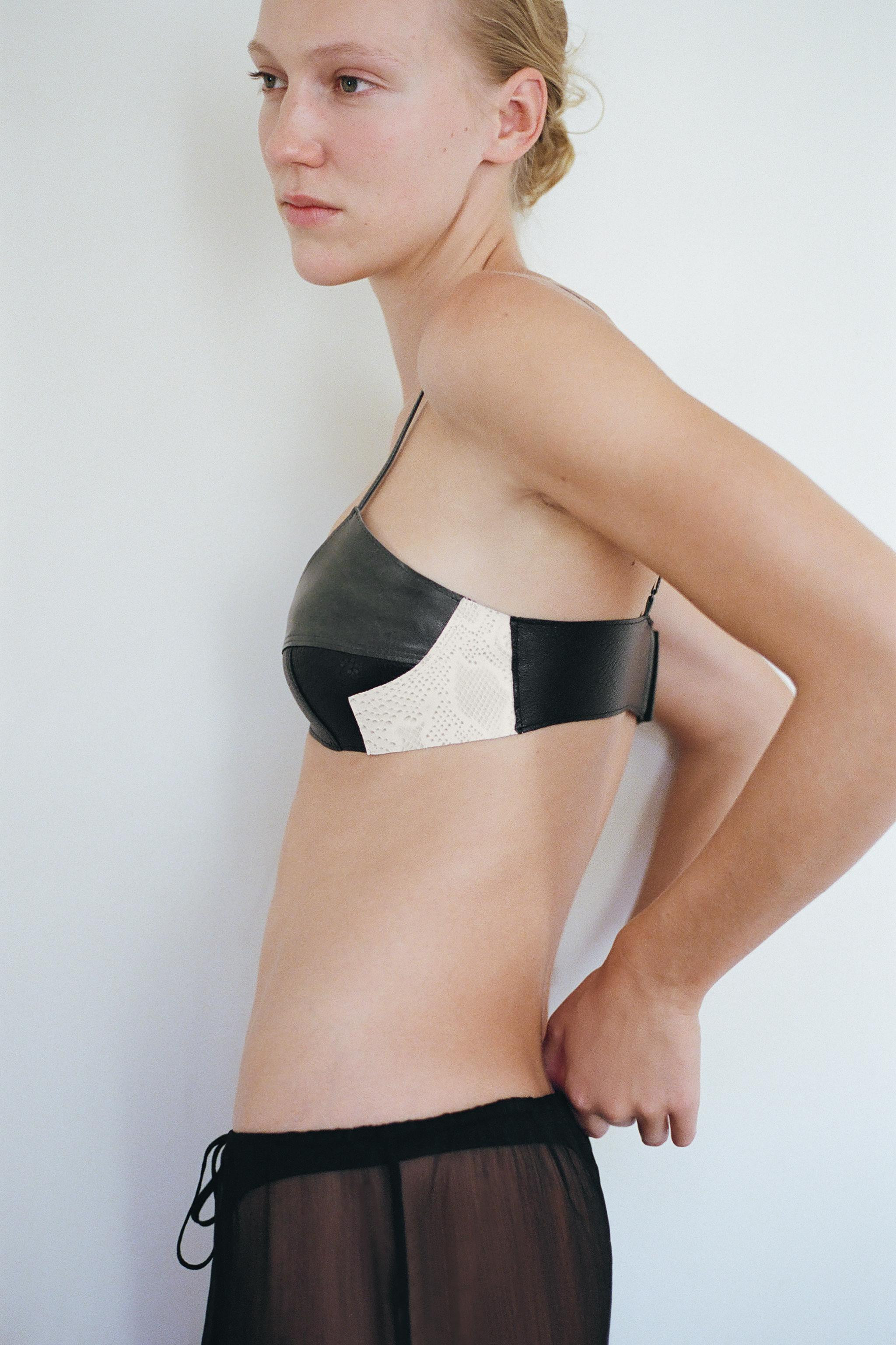100% LEATHER MIXED-MATERIAL BRALETTE | Zara US