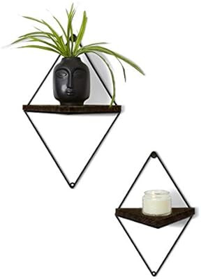 Floating Rustic Wood Triangle Shelves- Set of 2 - Dark Oak Finish - Farmhouse Shelf - Wall Decor ... | Amazon (US)