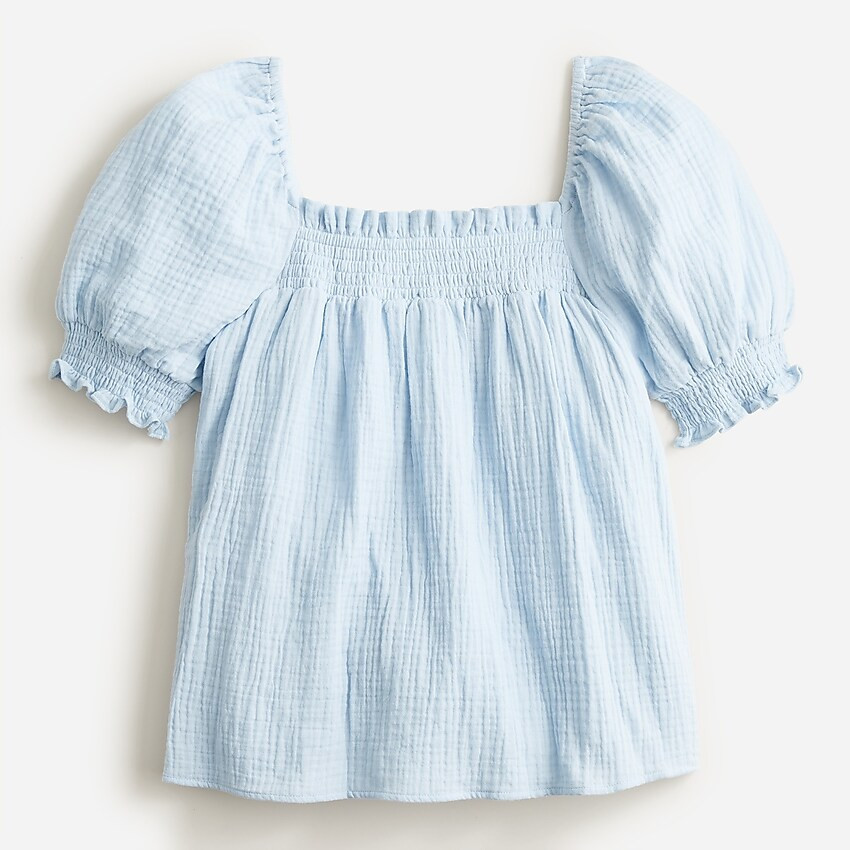 Squareneck puff-sleeve soft-crinkle gauze top | J. Crew US
