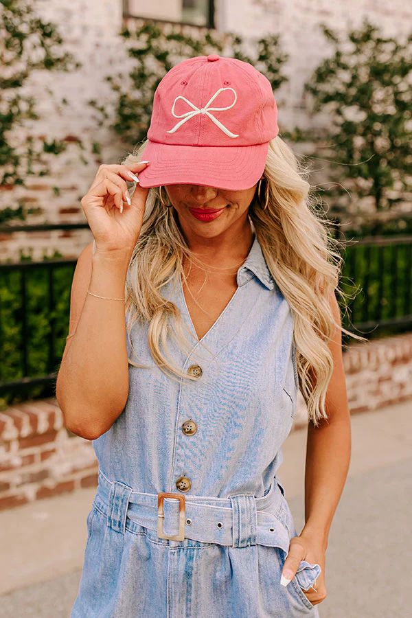 Put A Bow On It Embroidered Baseball Cap in Rose | Impressions Online Boutique