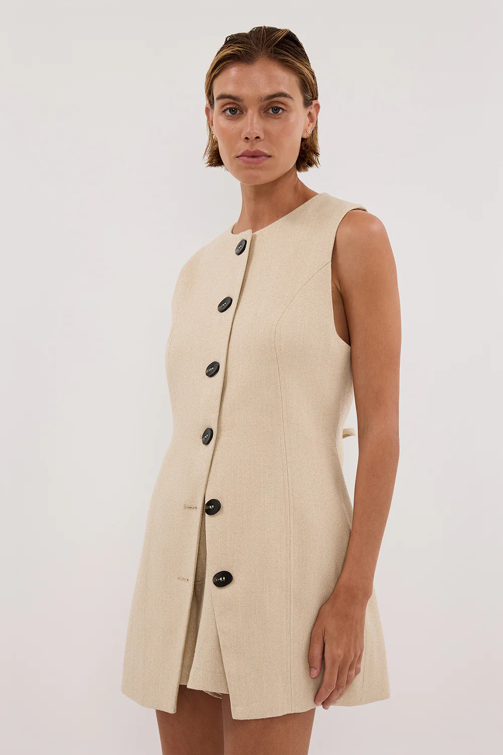 FRANKIE OAT TWEED TUNIC VEST | DISSH