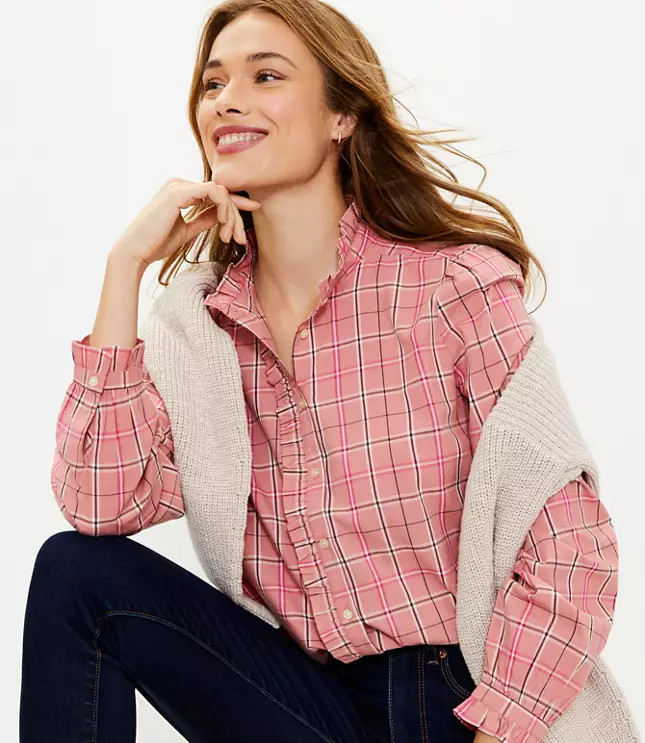 Plaid Ruffle Shirt | LOFT