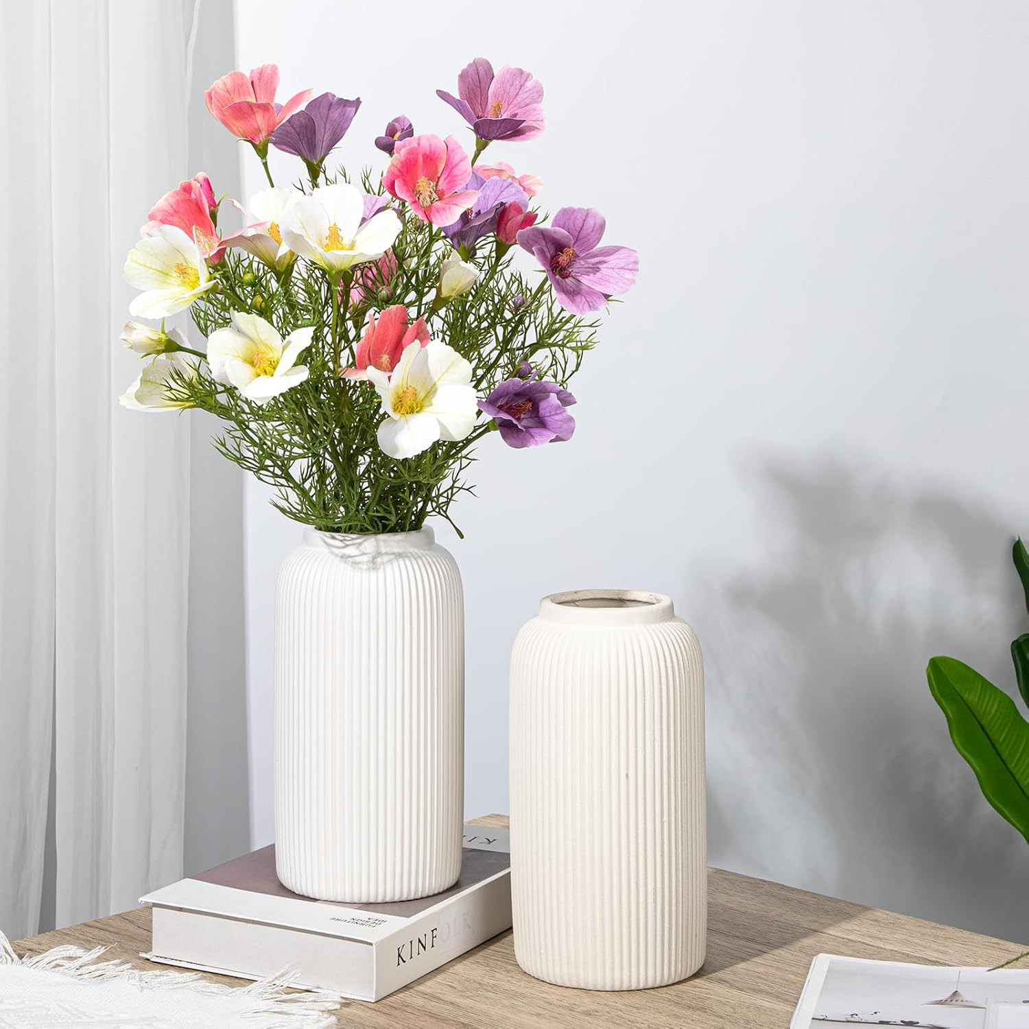 Briful White Ceramic Vase, Modern Decorative Flower Vase for Home Decor, Minimalist Boho Vases Ce... | Amazon (US)