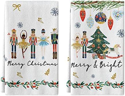 Artoid Mode Nutcrackers Xmas Balls and Trees Snowflakes Merry Christmas Kitchen Towels Dish Towel... | Amazon (US)