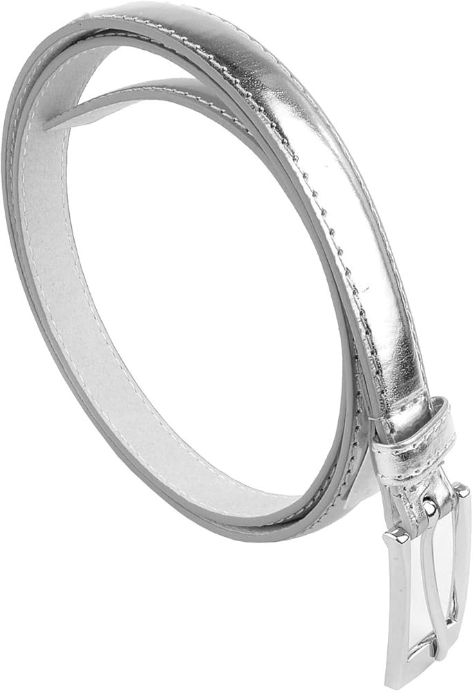 Belts for Women, Women Skinny PU Leather Dress Belts, Womens Belt, Womens Belt, Silver Polished B... | Amazon (US)