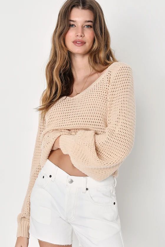 Easygoing Cutie Beige Pointelle Knit Sweater Top | Lulus (US)