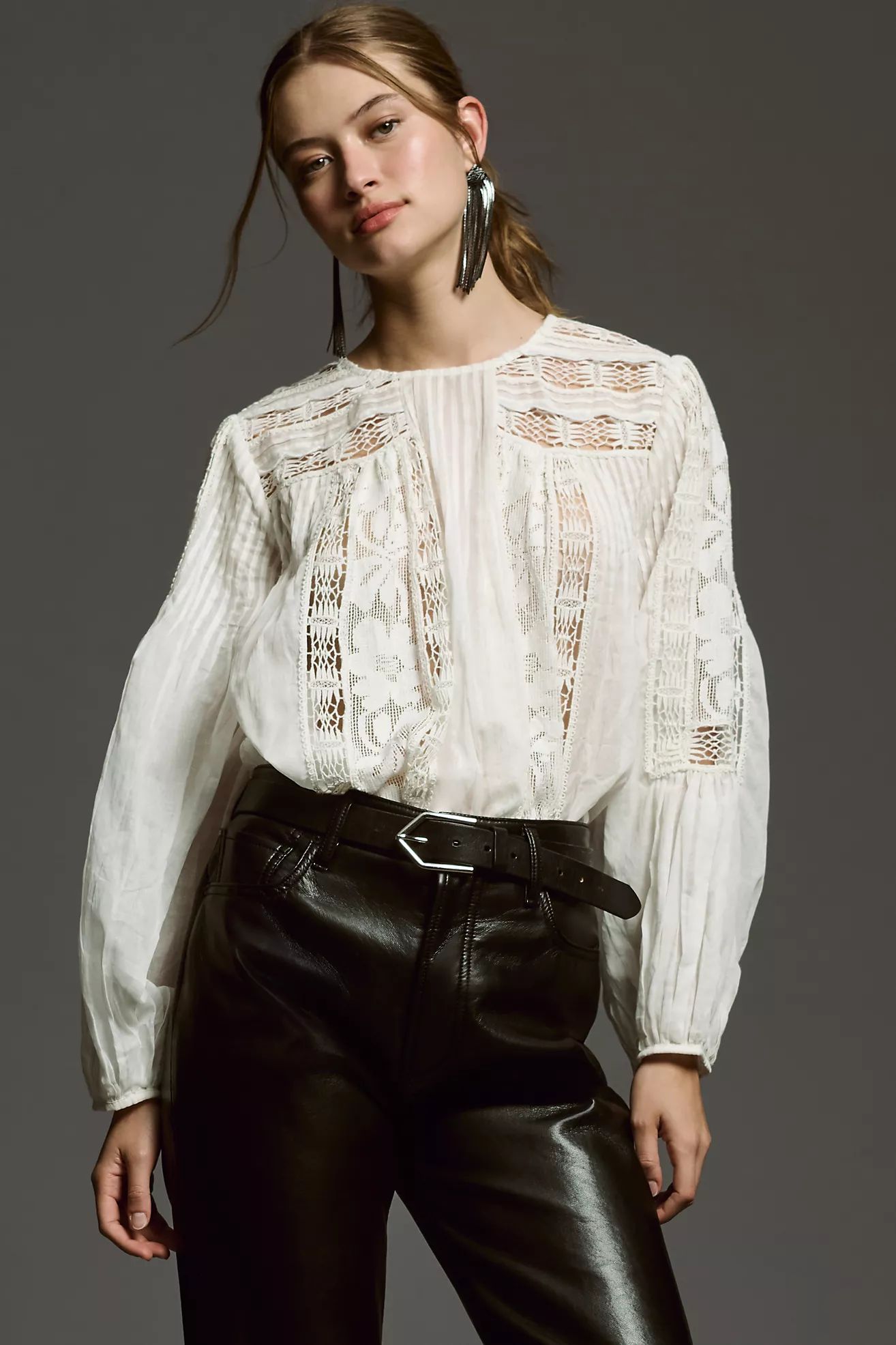 Forever That Girl Long-Sleeve Lace Peasant Blouse | Anthropologie (US)