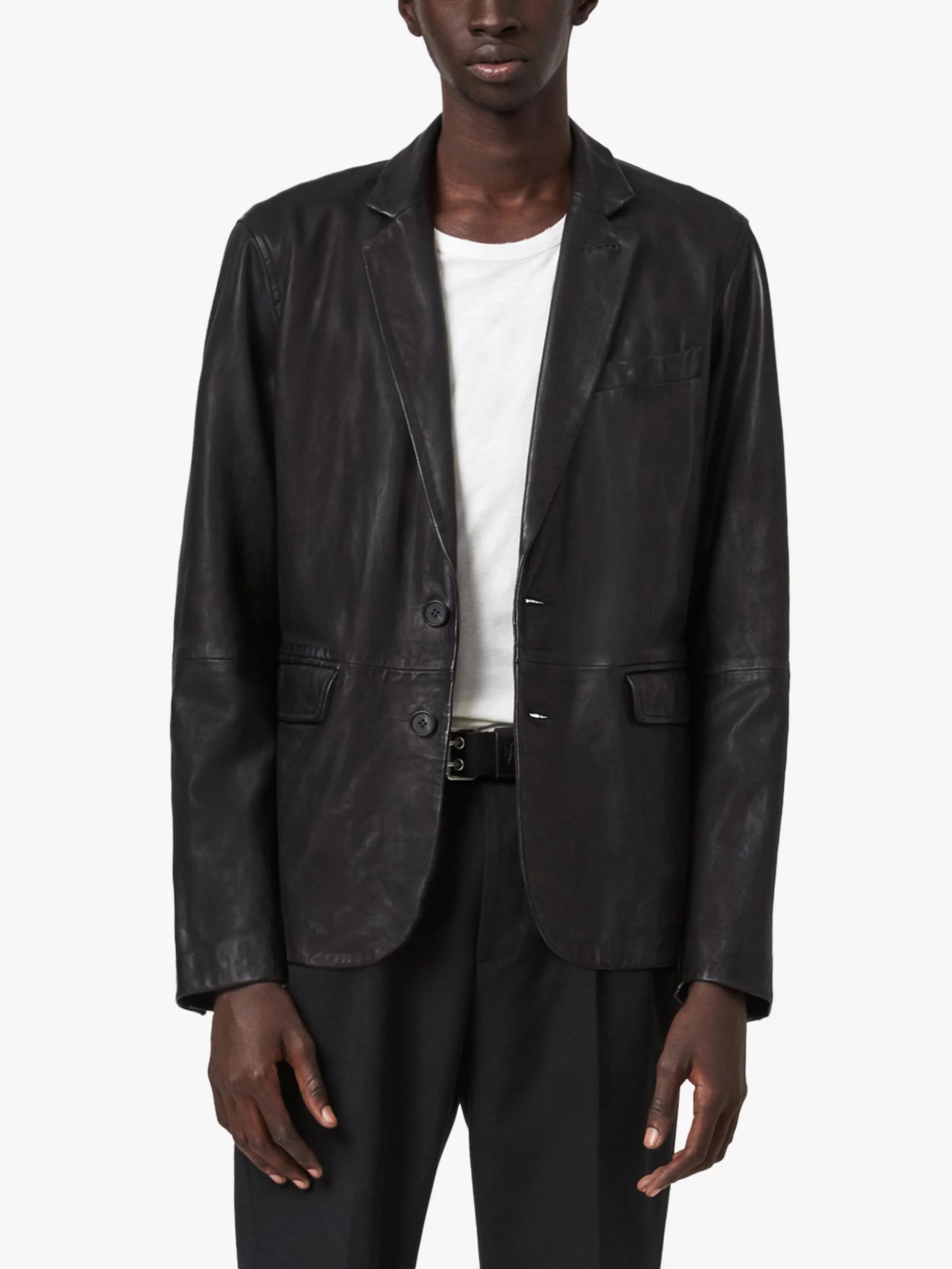 AllSaints Barton Leather Blazer, Black | John Lewis (UK)
