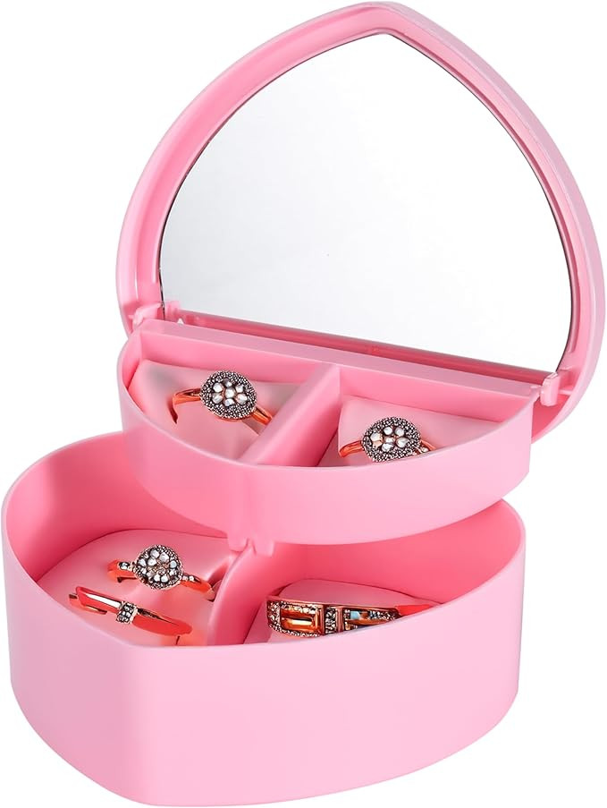 Bins & Things Pink Heart Shape Jewelry Trinket Dish - Small Jewelry Box Organizer - 2 Layer Jewel... | Amazon (US)